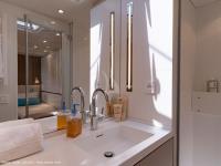 NEYINA yacht charter: Portside cabin's en-suite bathroom